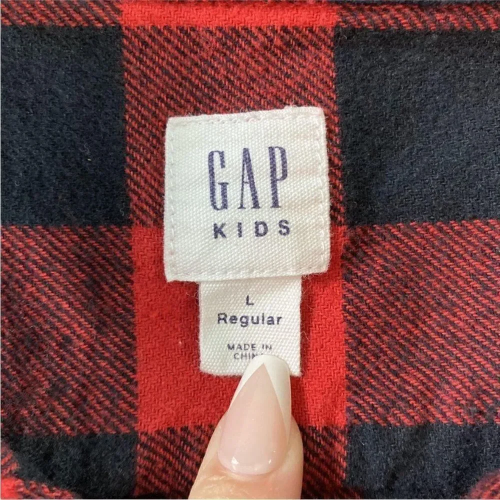 Gap Kids Red Buffalo Plaid Long Sleeve Button Down Flannel Shirt Size L